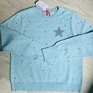 💎 Nanette Lepore Turquoise Rhinestone Studded Star Sweater Medium NWT ✨